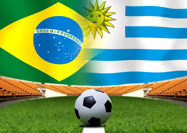 Football Cup competition between the national Brazil and national Uruguay. - Photo, Image