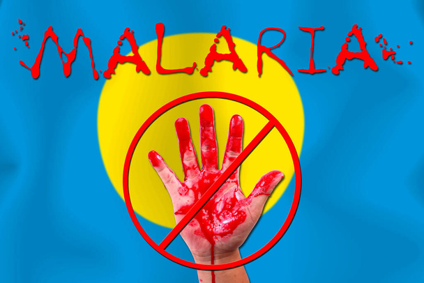 Konzept Open Hand stoppt Malaria-Epidemie auf Fahnenhintergrund. - Foto, Bild