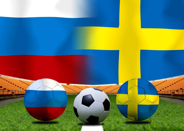 Football Cup competition between the national Russian  and national Sweden. - Photo, Image