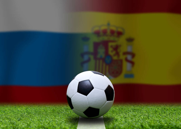Fußballpokalwettbewerb zwischen dem russischen und dem spanischen Nationalteam.  - Foto, Bild