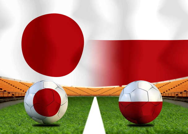 Football Cup competition between the national Japan and national Poland. - Photo, Image