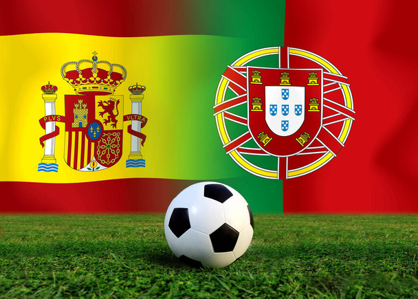 Zawody Pucharu Piłki Nożnej pomiędzy narodowym Span i portugalskim. - Zdjęcie, obraz