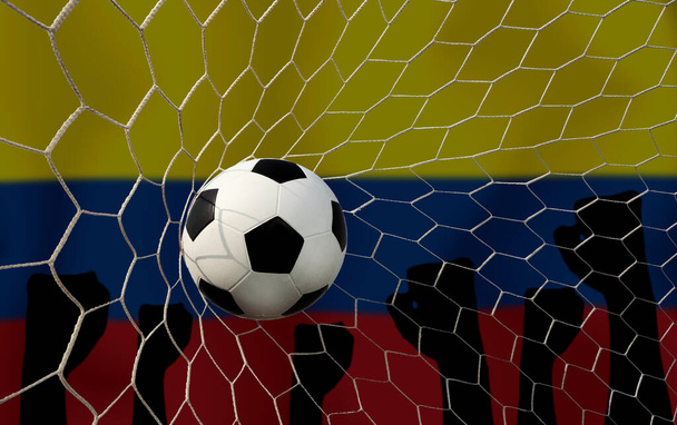 Κολομβία σημαία και μπάλα ποδοσφαίρου.Concept αθλητισμού. - Φωτογραφία, εικόνα