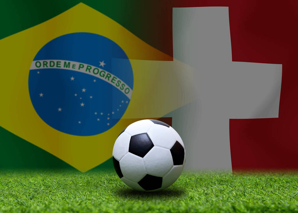 Football Cup competition between the national Brazil and national Switzerland. - Photo, Image