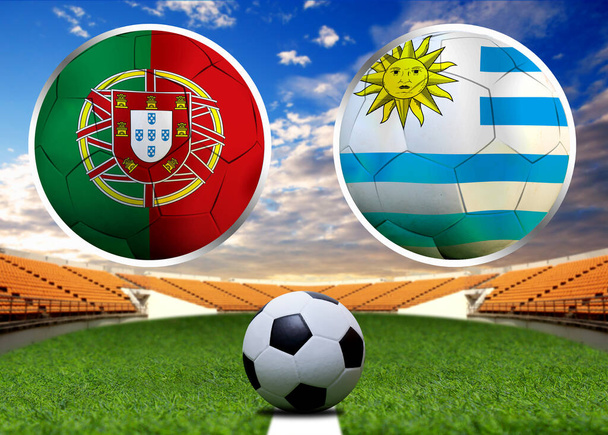 Football Cup competition between the national Portugal and national Uruguay. - Photo, Image