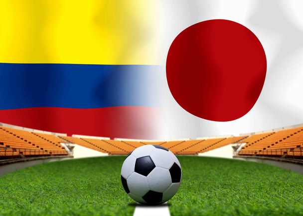 Football Cup competition between the national Colombia and national Japan. - Photo, Image