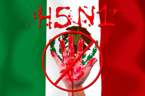 Conceito mão aberta parar epidemia de H5N1 no fundo da bandeira
. - Foto, Imagem