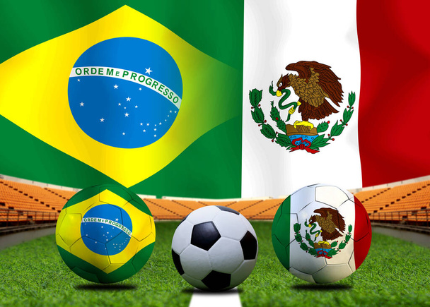 Football Cup competition between the national Brazil and national Mexico. - Photo, Image