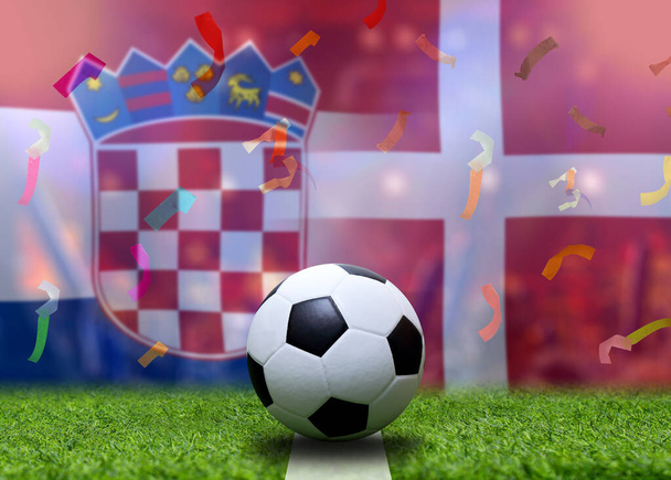 Zawody Pucharu Piłki Nożnej pomiędzy narodową Chorwacją i Danią. - Zdjęcie, obraz
