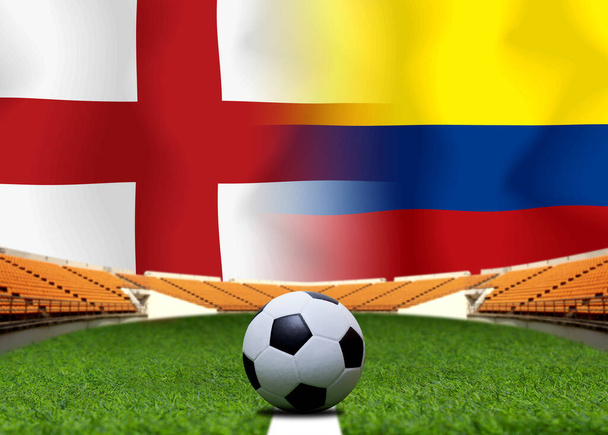 Fußball-Pokalwettbewerb zwischen der Nationalmannschaft Englands und der Nationalmannschaft Saudi-Kolumbiens. - Foto, Bild