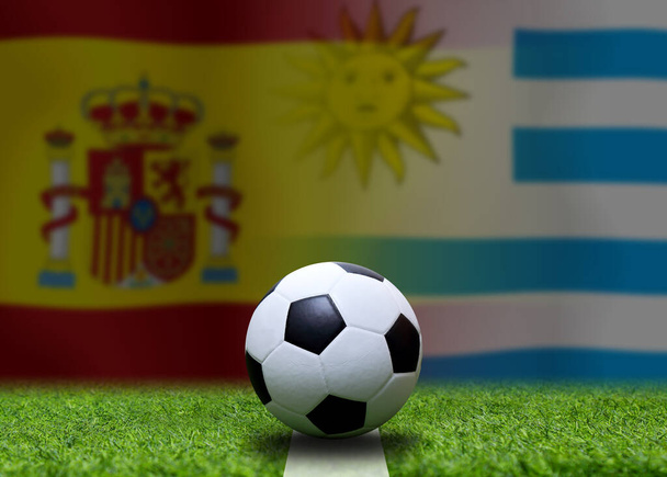Football Cup competition between the national Spainl and national Uruguay. - Photo, Image