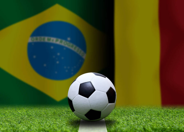 Football Cup competition between the national Brazil and national Belgium. - Photo, Image