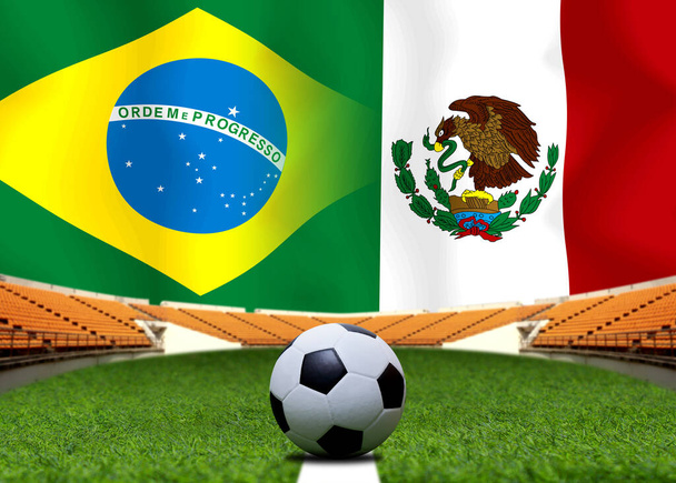 Ποδόσφαιρο Κύπελλο ανταγωνισμού μεταξύ της εθνικής Βραζιλίας και του εθνικού Μεξικού. - Φωτογραφία, εικόνα