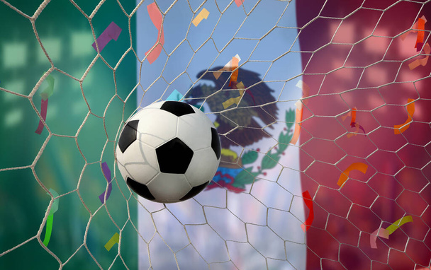 Mexikó zászló és focilabda - Fotó, kép