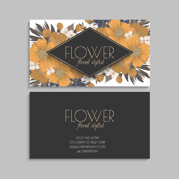 Flower business cards yellow flowers vector illustration - Vecteur, image