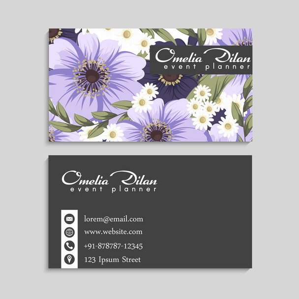 Flower business cards purple flowers vector illustration - Vetor, Imagem
