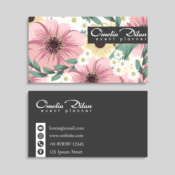 Flower business cards pink flowers vector illustration - Vettoriali, immagini