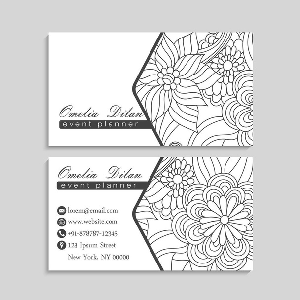 Flower business cards white and black vector illustration - Vector, afbeelding