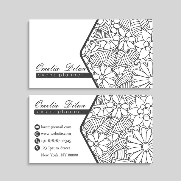 Flower business cards white and black vector illustration - Vector, afbeelding