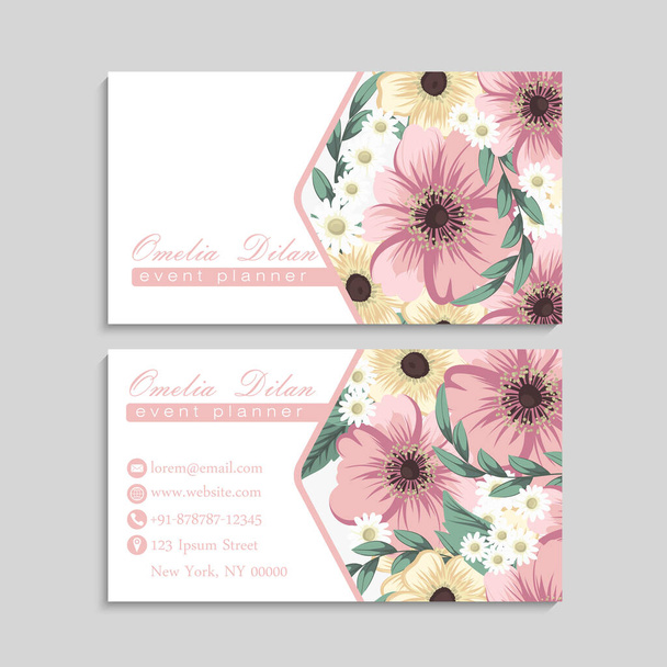 Flower business cards pink flowers vector illustration - Вектор,изображение