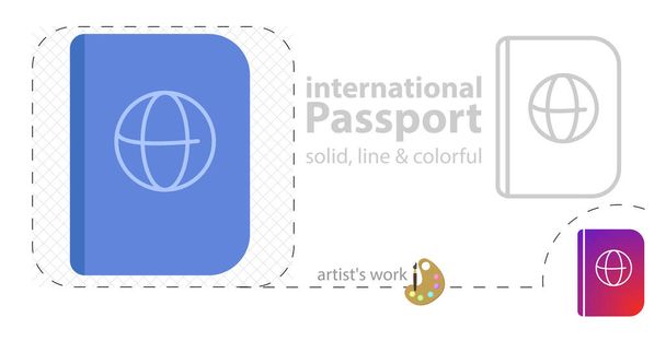 διεθνές διαβατήριο επίπεδη εικονίδιο. εικονίδιο γραμμής - Διάνυσμα, εικόνα