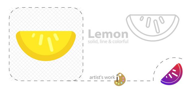 lemon vector flat illustration, solid, line icon - Vector, Image
