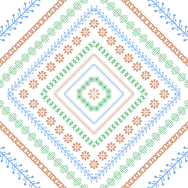 Hermoso patrón de diseño de bordado con puntadas de colores en algodón de tela. Colección
 - Vector, Imagen
