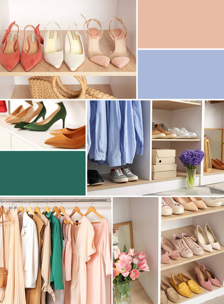 Collage of photos with modern wardrobe. Different color patterns - Photo, Image