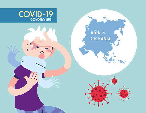 asia and oceania map with the propagation of the covid 19 - Vector, Image