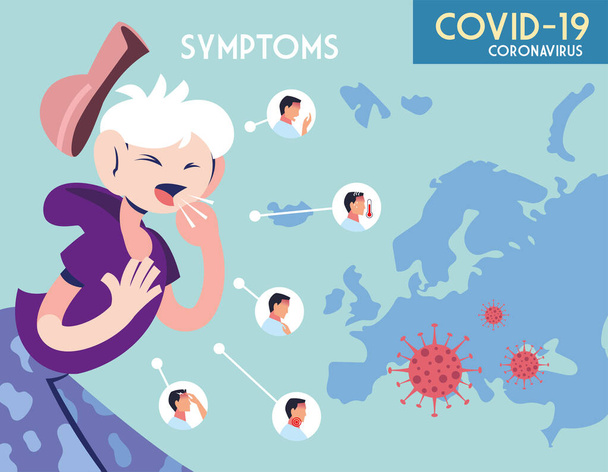 infografía que muestra incubación y síntomas con iconos y persona infectada
 - Vector, imagen