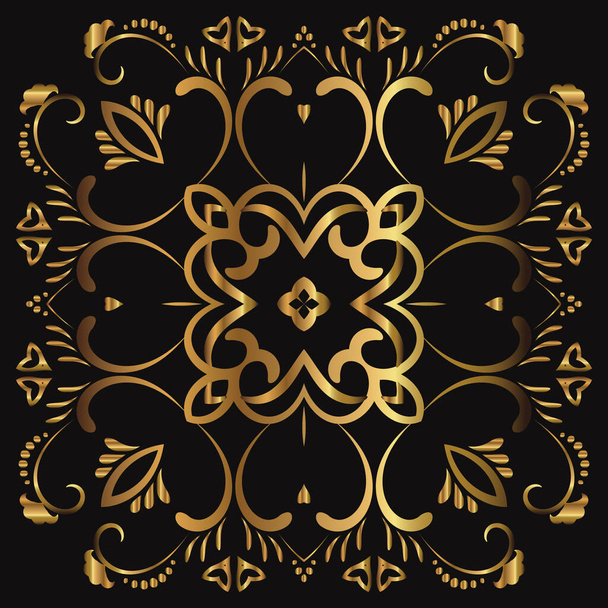 Luxury logo. Vector template for logos, book covers, business cards, corporate identity creation. Illustration of a gold tracery element on a black background. Foil stamping - Wektor, obraz