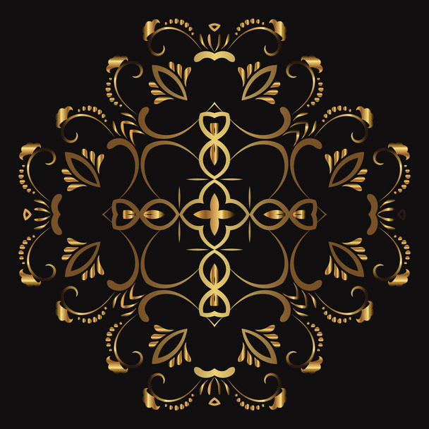 Abstract luxury gold pattern, ornament with monograms, ornate elements. Elegant wedding invitation card; invitation; workpiece for your design. - Вектор, зображення