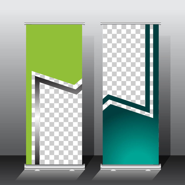 roll up banner modello di design. combinazione di colori verdi. per la presentazione o la promozione con l'immagine spaziale. illustrazione vettoriale
. - Vettoriali, immagini