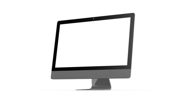 Flachbildschirm-Computer mit weißem Bildschirm, PC-Bildschirm mit digitalem Breitbildschirm und schlankem 3D - Foto, Bild