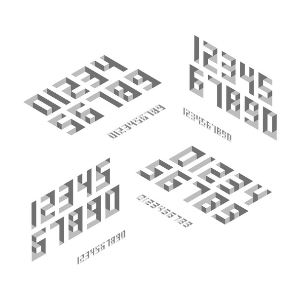 Set of basic numbers in isometric style with the effect of depth at different angles. - Vector, Image