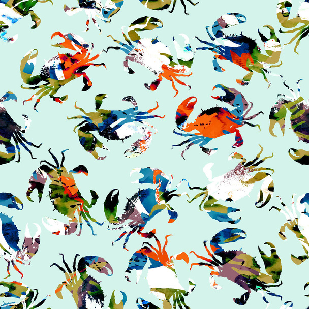 patrón brillante sin costuras de colores con cangrejos  - Foto, imagen