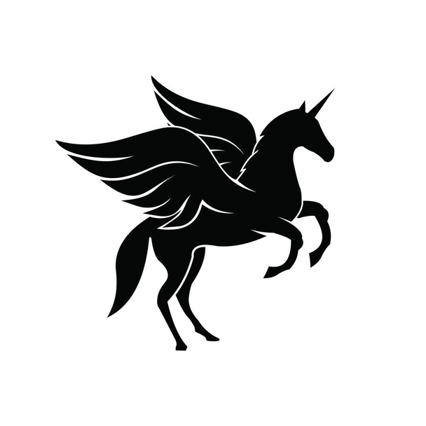 ló egyszarvú pegazus mitológia emlős szárnyak ikon kabala sziluett csődör ló logó vektor illusztráció - Vektor, kép