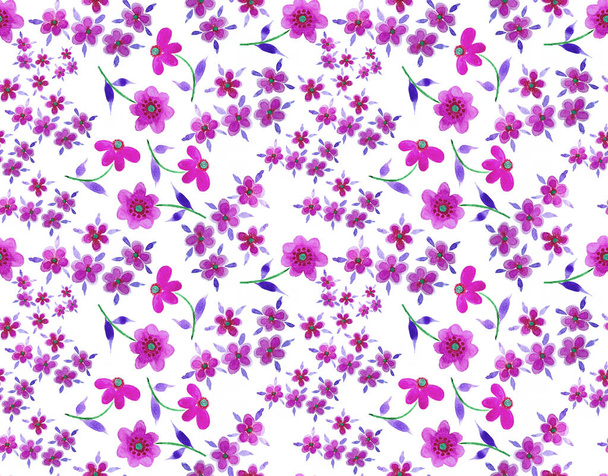 ręcznie rysowane bezszwowe kolorowe jasny wzór z kolorowymi kwiatami - Zdjęcie, obraz