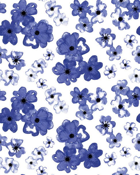 カラフルな花でシームレスなカラフルな明るいパターンを描いた手 - 写真・画像