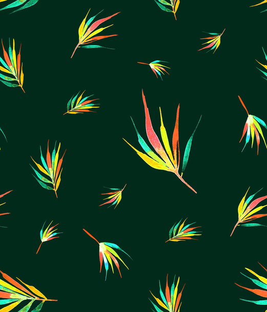 Ручной рисунок бесшовный красочный яркий узор с тропическими листьями
  - Фото, изображение