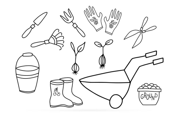 Icône de l'équipement de jardinage Doodle isolé sur blanc. Décrivez le jardinage. Illustration vectorielle de croquis
 - Vecteur, image