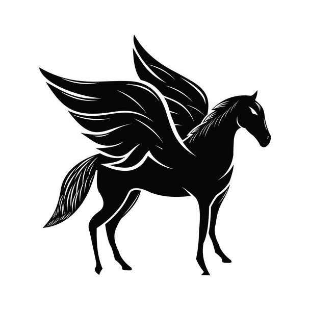 ló egyszarvú mitológia emlős szárnyak ikon kabala sziluett csődör ló logó vektor illusztráció - Vektor, kép