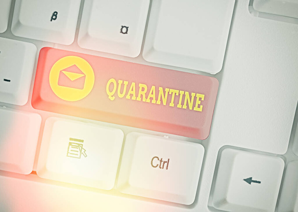 Word writing text Quarantine. Business concept for restraint upon activities of individuals or transport of goods. - Photo, Image