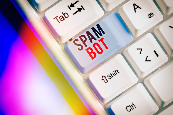 Sana kirjoittaa tekstiä Spam Bot. Liiketoiminta käsite itsenäinen ohjelma Internetissä, joka lähettää roskapostia käyttäjille
. - Valokuva, kuva