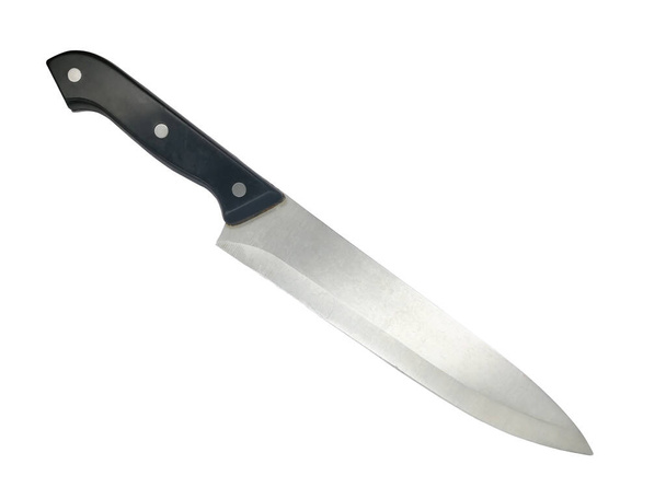 Couteau de cuisine en acier inoxydable manche noir. Isolé sur fond blanc avec chemin de coupe
. - Photo, image