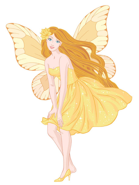 Beautiful fairy, hand drawn vector illustration on a white background. - Vector, afbeelding