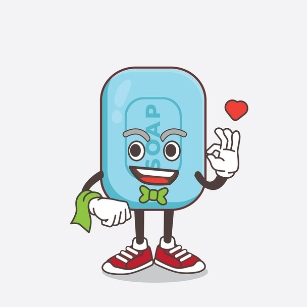 Una ilustración del personaje de la mascota del jabón azul trabajando como camarero
 - Vector, Imagen