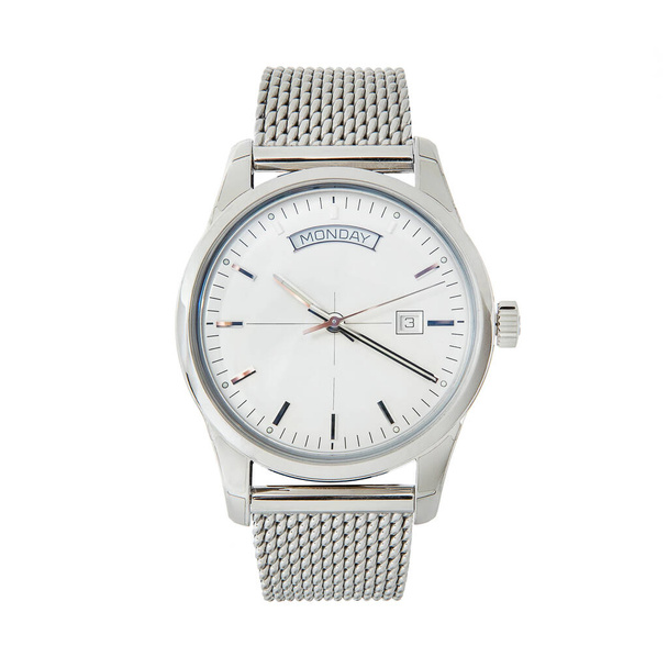 Серебряные хронографические часы с белым циферблатом
 - Фото, изображение