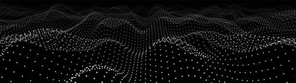Abstract dynamic wave of particles. Big data. Low poly shape. Wave of gradient dots on black background. Futuristic vector illustration. - Vector, Image