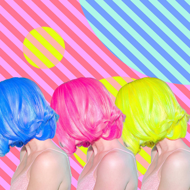 Contemporary art collage. Creative hair dye concept. Hairs tonic trends - Φωτογραφία, εικόνα